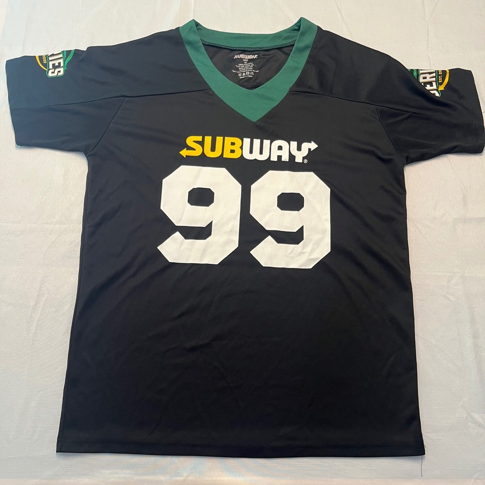 Subway Jersey Grand Slam Ham Football Style Black Green Number 99 Medium